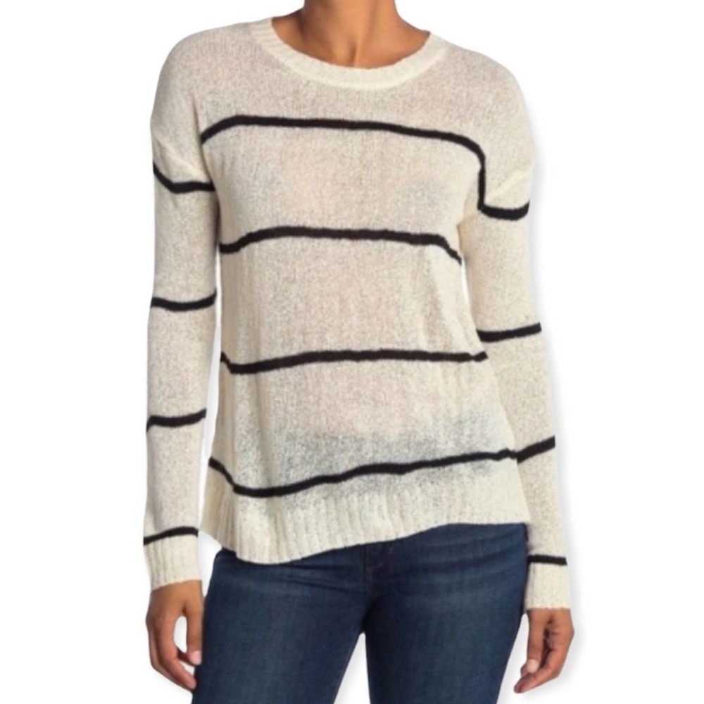 BOBEAU Striped Sweater in Oatmeal & Black Size Large
